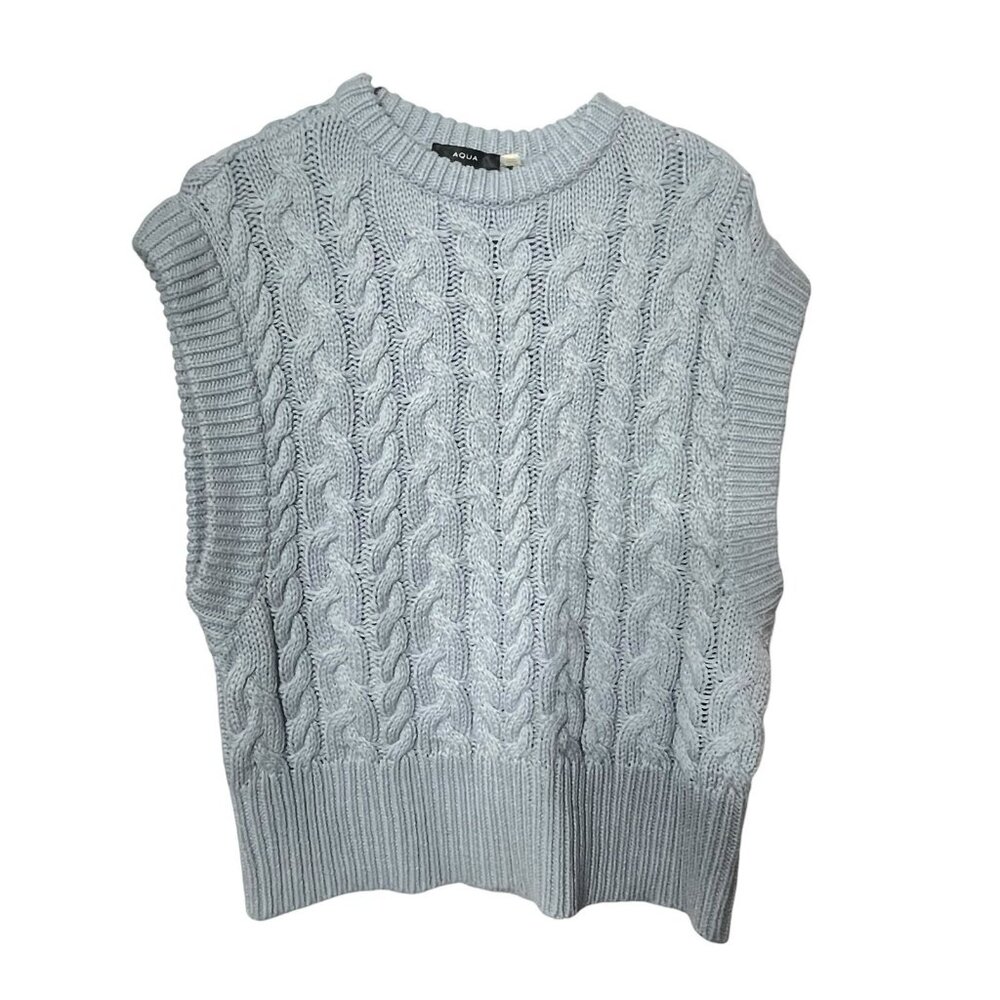 Aqua Womens Cable Knit Sweater Vest L Light Blue Chunky Knit